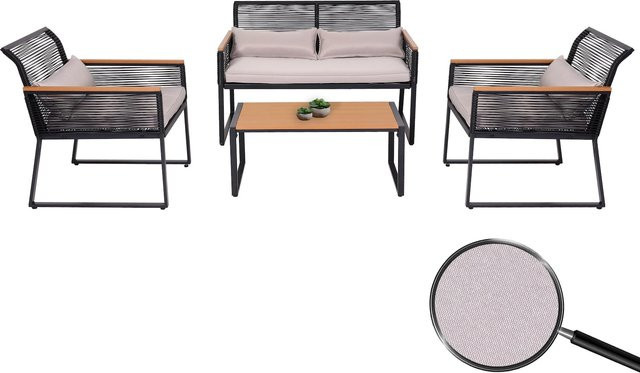 MCW Garten-Garnitur K42 4er-Set Lounge-Sitzgruppe mit Seilgeflecht und Polstern in Grau - Bild 1