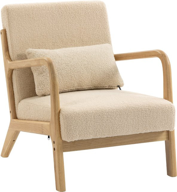 HOMCOM Lounge-Sessel mit Massivholzrahmen und Armlehnen in Beige und Samtoptik von Aosom - Bild 1