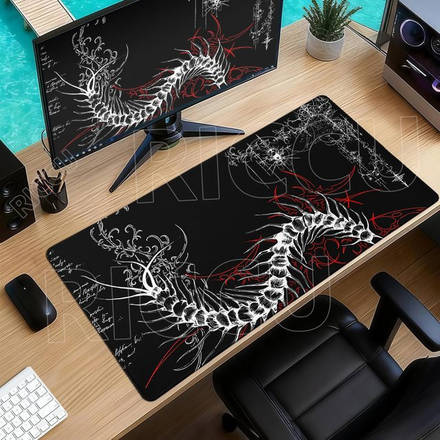 Riccu XXL Gaming-Mausmatte Gothic Tausendfüßler-Maus in Schwarz als große Schreibtischunterlage für PC und Tastatur - Bild 1