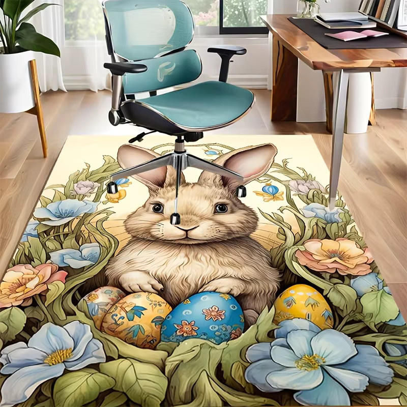 VIKAMA Teppich mit Osterhasen- und Eiermotiv in Mehrfarbig für Wohnzimmer und Schlafzimmer - Bild 2