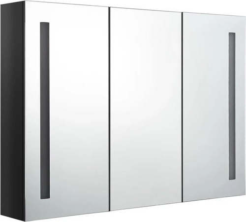 vidaXL LED-Spiegelschrank für das Badezimmer in Schwarz glänzend, B/H/T: 89 x 62 x 14 cm