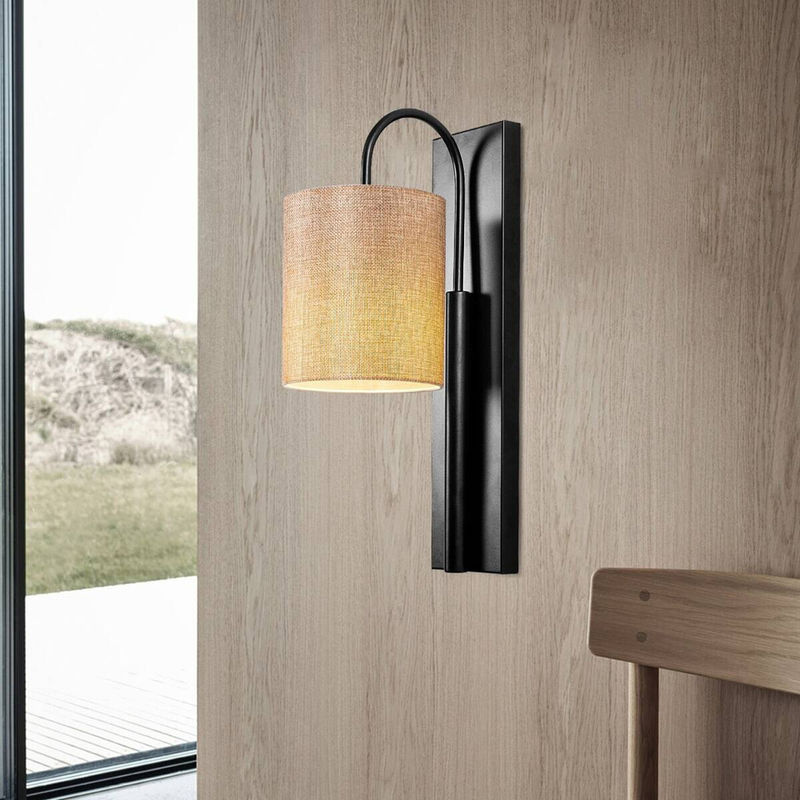 Opviq Wandleuchte modern in Schwarz und Creme aus Eisen und Stoff, B/H/T: 20 x 42 x 14 cm, E27 - Bild 3