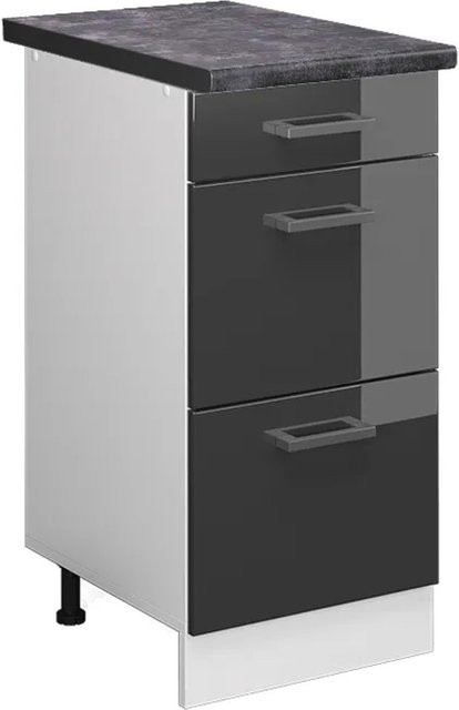 Vicco Küchenunterschrank R-Line in Anthrazit Hochglanz und Weiß mit Schubladen, Breite: 40 cm, Tiefe: 60 cm, Höhe: 81,6 cm - Bild 1