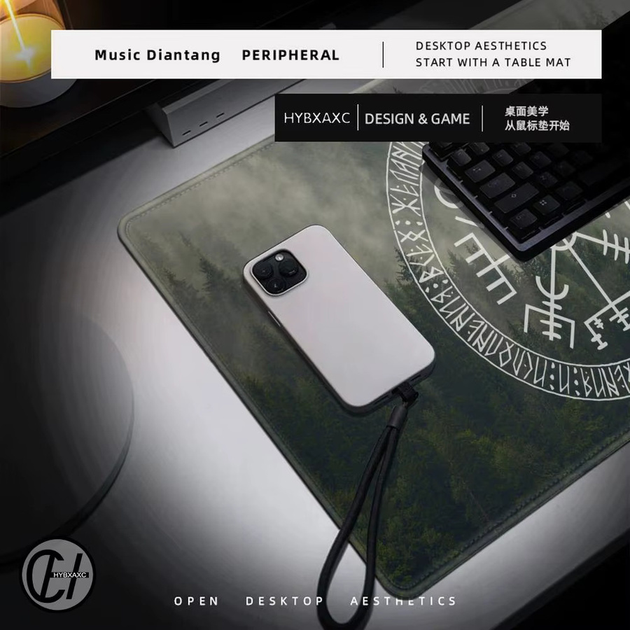 HYBXAXC Wikinger Vegvisir Logo Mauspad in Schwarz, großflächiges Gaming-Mauspad für Tastatur und Notebook - Bild 2