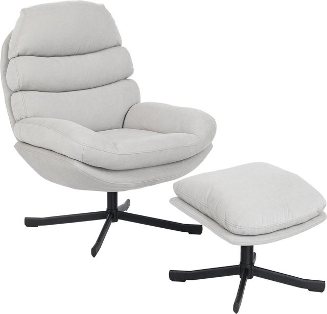 HOMCOM Relaxsessel mit Hocker in Creme, drehbarer Loungesessel mit Chenille-Optik und breiter Sitzfläche für Wohnzimmer und Schlafzimmer - Bild 1