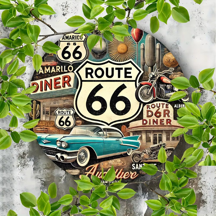 HELLOYOUNG Route66 Vintage-Metallschild, Rundes Retro-Wandkunst-Dekor in Multicolour, B/H: 20,3 x 20,3 cm - Bild 4