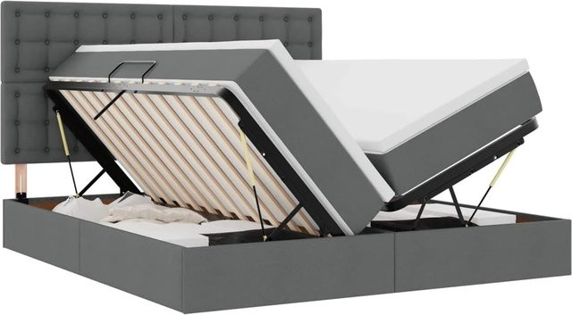 vidaXL Bett mit LED-Lichtleisten und Lift-up-Basis in Dunkelgrau, B/T/H: 200 x 203 x 88 cm - Bild 1