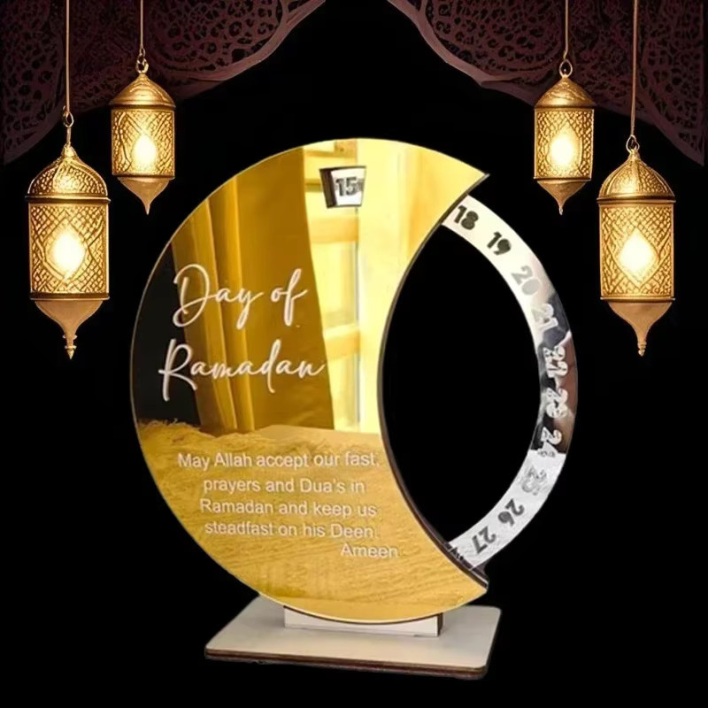 Ramadan-Countdown-Acrylkalender 2026 mit drehbarem Ständer für den Schreibtisch, Dekoration in Transparent, Gold und Weiß - Bild 3