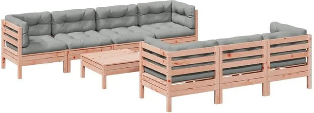 vidaXL 8-tlg. Garten-Sofagarnitur aus Massivholz Douglasie in L-Form mit Kissen, braun und grau - Bild 1