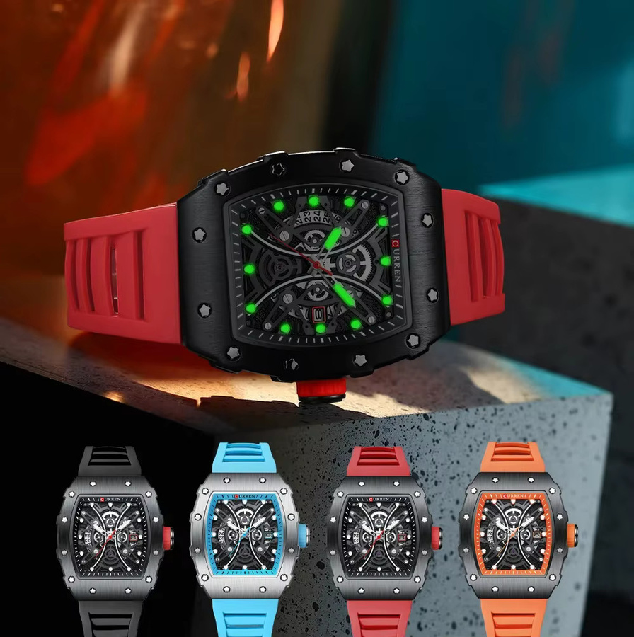 Curren Armbanduhr Quarz, Silikonarmband, Schwarz, Eckig, Herren - Bild 2