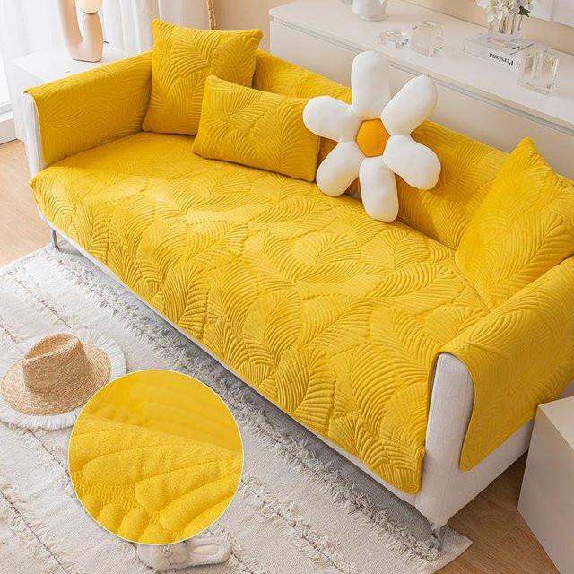 Lellen Luxus-Sofabezug in Gelb mit rutschfestem Jacquard-Velvet-Design, Breite: 70 cm, Breite: 70 cm - Bild 1