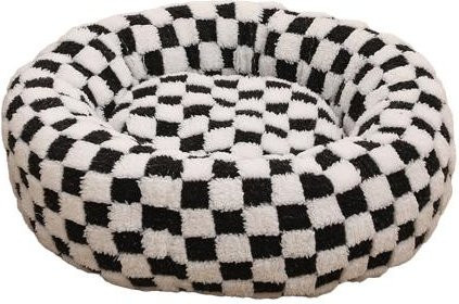Amusedly Donut Katzennest Rutschfestes Katzenbett mit abnehmbarem Bezug in Schwarz-Weiß Karo - Bild 1