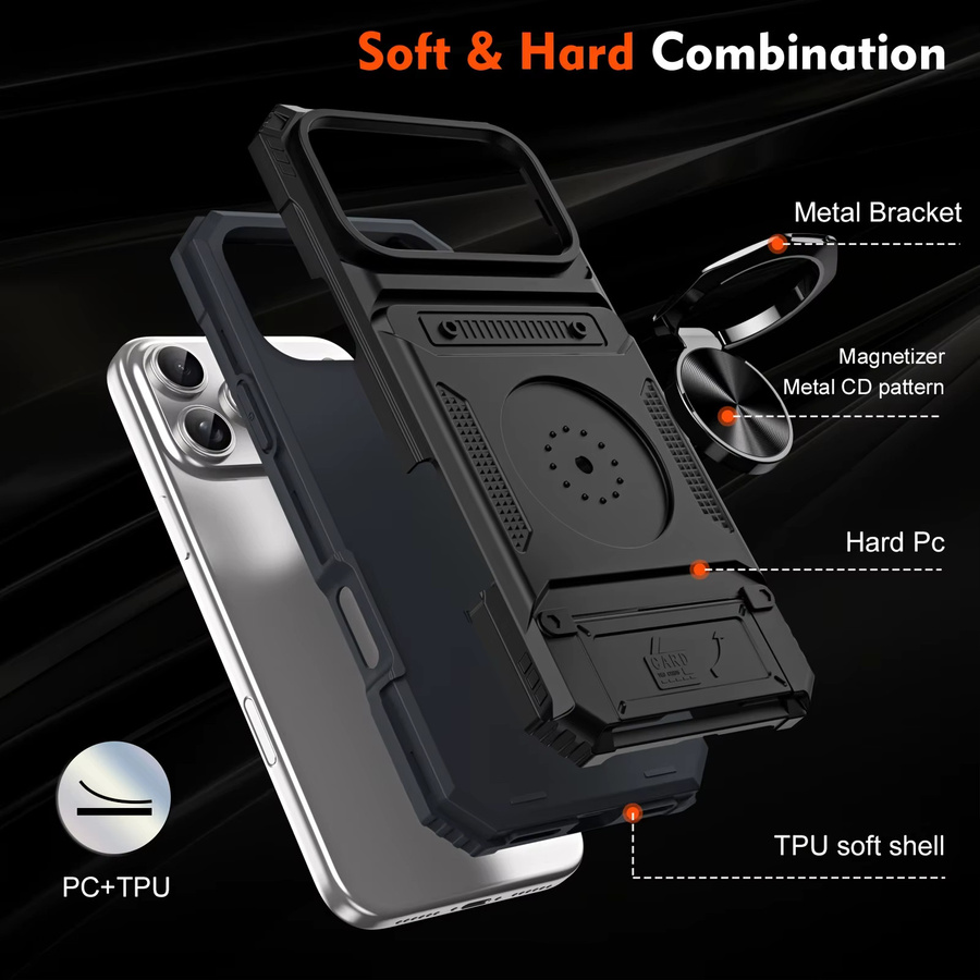 Luxuriöse iPhone Hülle mit magnetischem Ringständer und Brieftaschenfunktion in Rot und Schwarz - Bild 3