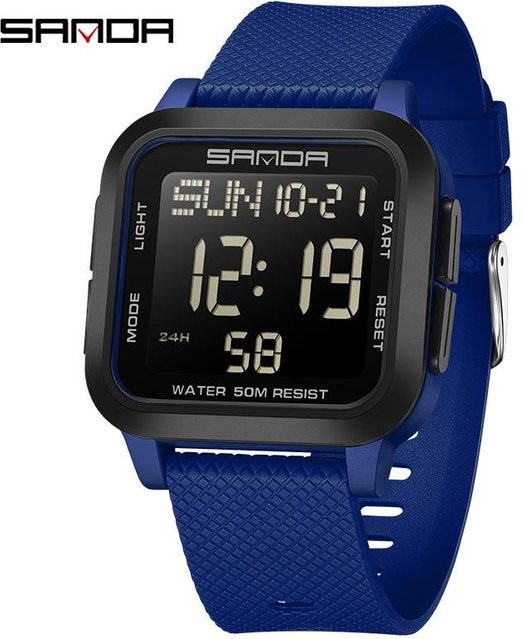 SANDA Unisex Quadratische Sportarmbanduhr in Schwarz mit Leuchtanzeige, Wasserdichtigkeit und elektronischem Timer - Bild 1