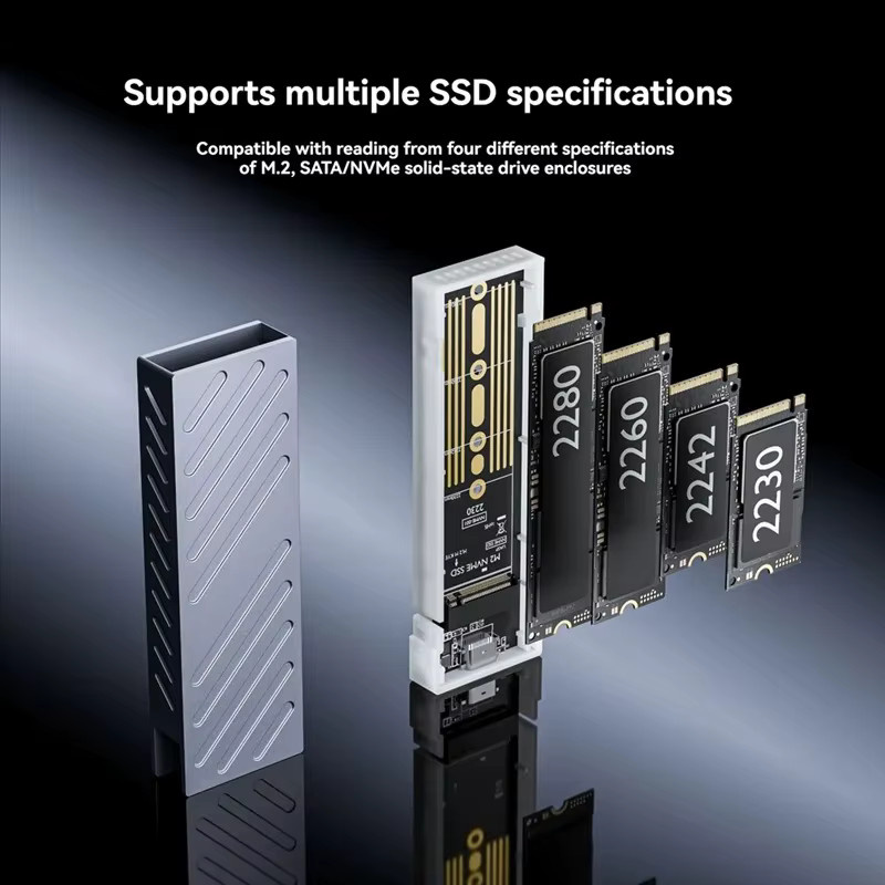Kebidu M.2 NVMe SATA SSD Gehäuse mit RGB, USB-C 3.1 Gen2 10 Gbit/s, Externer Adapter für 2230/42/60/80, Multicolour - Bild 3