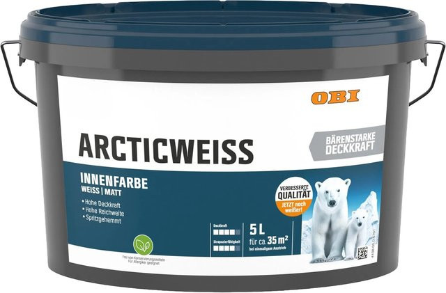OBI Wandfarbe Arcticweiss Weiß Matt 5 l - Bild 1