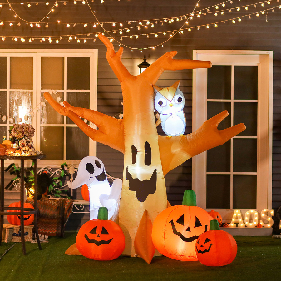 HOMCOM Halloween Aufblasbarer Spukbaum mit leuchtendem Kürbis und Gespenst in Orange, Höhe: 120 cm - Bild 2