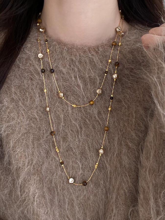 Taoya Halskette, Tigerauge Stein, Perle, Gold, Damen - Bild 2
