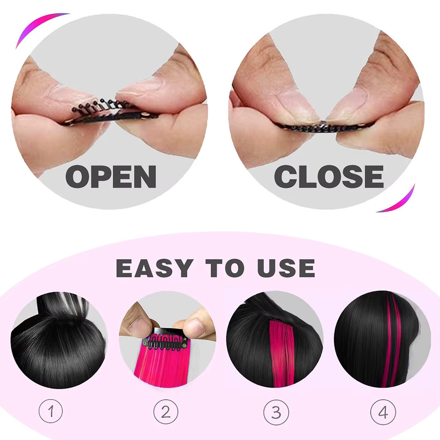 CQ-Chancey Clip-in Haarverlängerungen, 6 Stück, Mehrfarbig, Glatt, 22 Zoll, Kinder - Bild 3