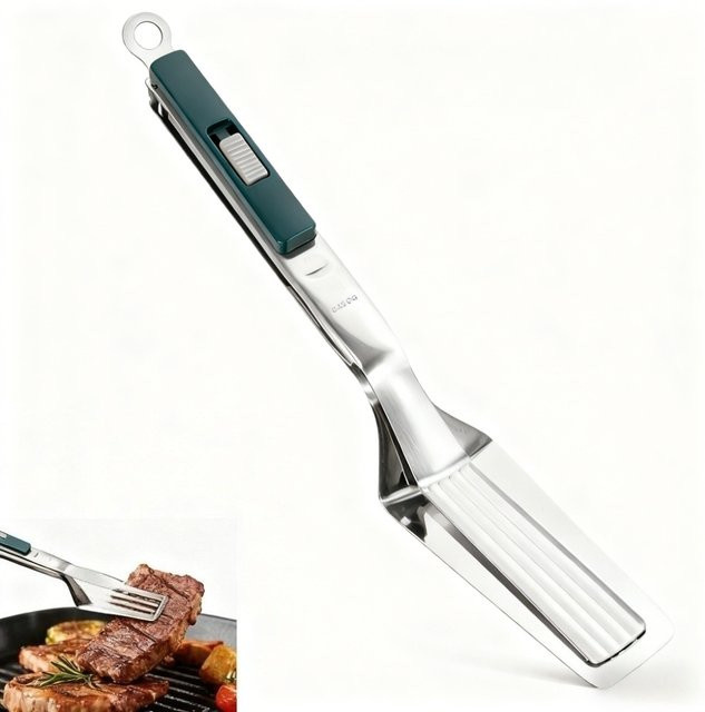 FEB.WIND Fischspatel-Klemme aus Edelstahl in Silber und Grün, multifunktionaler Steak-Clip für Küche und Grill - Bild 1