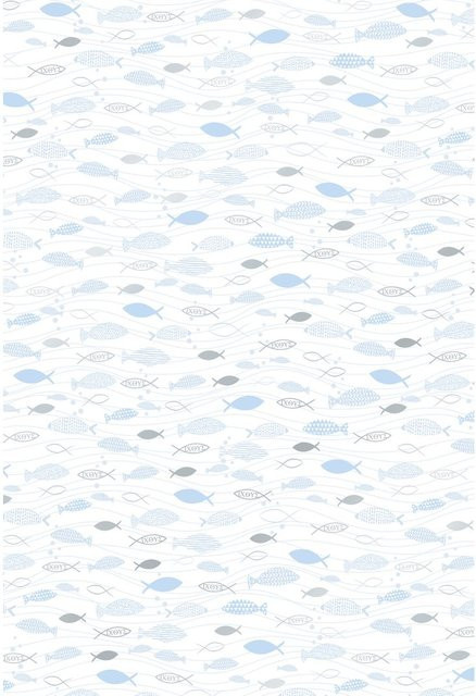 Heyda Designkarton Hotfoil Fischschwarm in Weiß, Blau und Silber, A4 - Bild 1