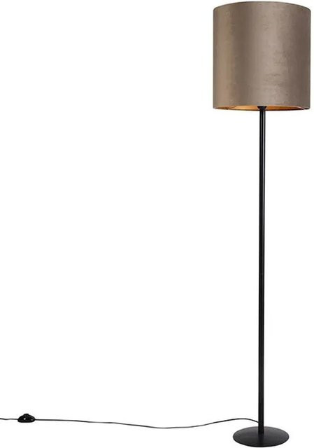 QAZQA Stehlampe Simplo in Schwarz und Gold mit dimmbarer E27 Veloursschirm in Beige/Taupe, Höhe: 178 cm, Durchmesser: 40 cm - Bild 1