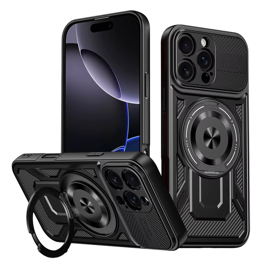Magnetische Stoßfeste Hülle mit Ringhalter für iPhone 16 Pro Max, iPhone 16 Pro und iPhone 16 Plus, MagSafe kompatibel, Schwarz - Bild 2