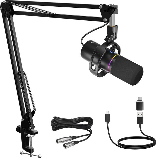 Socodox Dynamisches XLR/USB-C Mikrofon-Set in Schwarz mit RGB-Beleuchtung für Streaming, Podcasting und Gaming mit Geräuschunterdrückung und Stummschaltfunktion - Bild 1