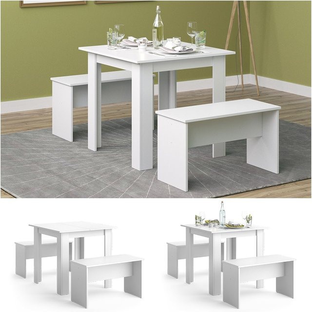 Vicco Tischgruppe Sentio Esszimmer mit Esstisch und Sitzbank in Weiß, Breite: 80 cm - Bild 1