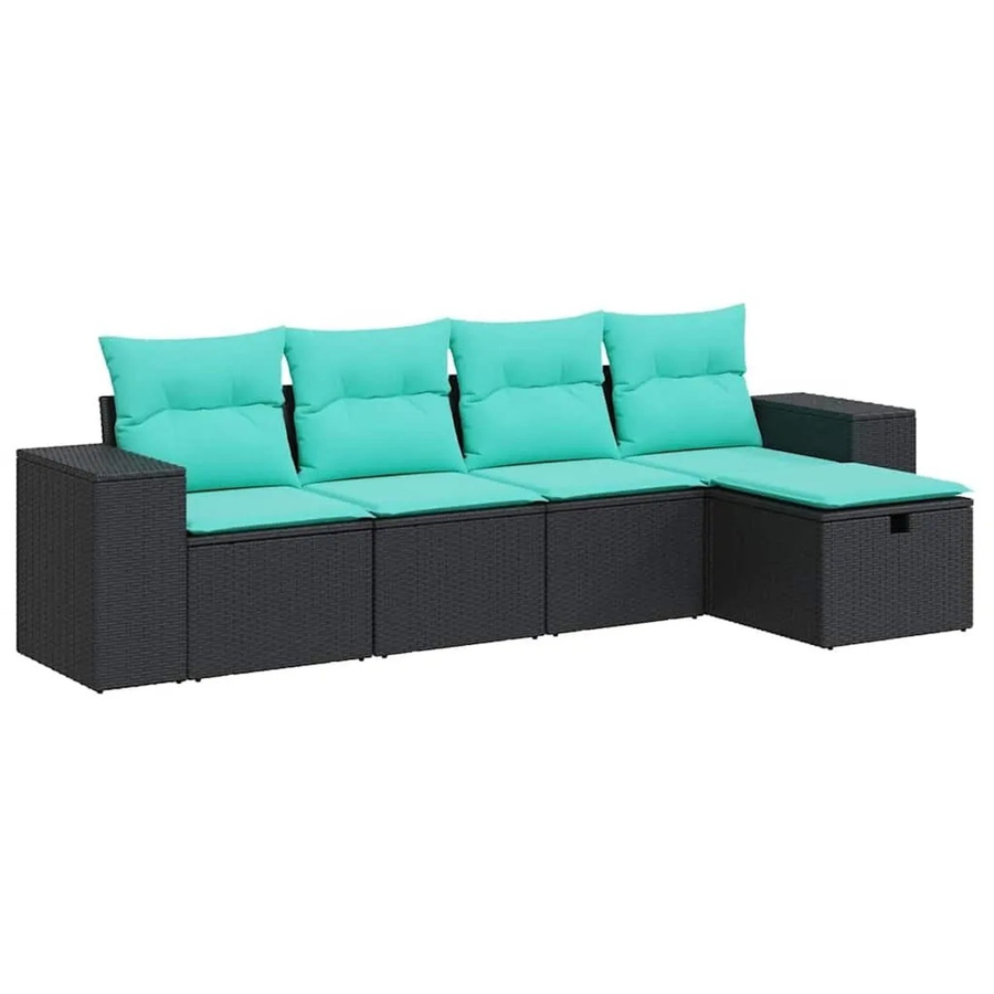 vidaXL 5-teilige Garten-Sofagarnitur aus Polyrattan mit Kissen in Schwarz und Blau - Bild 1