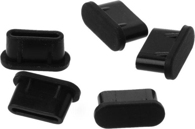 5er-Set Happy6 USB-C Staubschutz Silikon Abdeckung für Samsung und Huawei Smartphones in Schwarz und Transparent - Bild 1