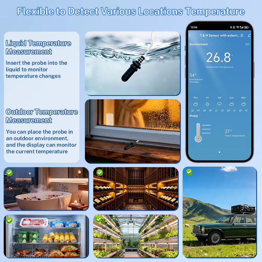 RightSitu Tuya Smart WiFi Zigbee Temperatur- und Feuchtigkeitssensor mit externer Sonde, digitales Hygrometer-Thermometer in Weiß, kompatibel mit Alexa und Google - Bild 2