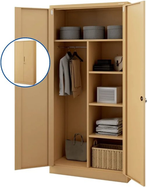 DELUKE Mehrzweckschrank aus Metall mit Schloss und Kleiderstange, Beige, H x B x T: 185 x 90 x 45 cm - Bild 1