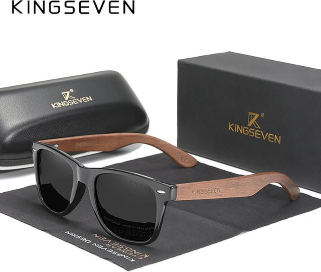 KINGSEVEN Sonnenbrille, Vollrand, Square, Holz, Schwarz, Unisex, polarisiert - Bild 1