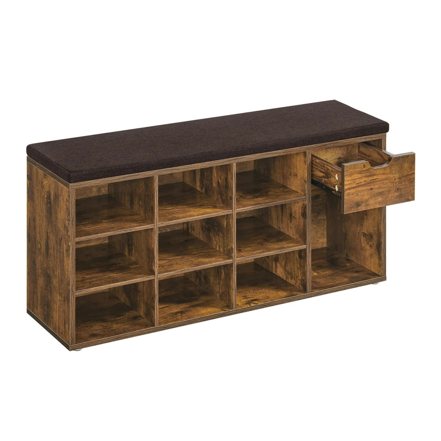 VASAGLE Schuhbank mit 1 Schublade und 10 offenen Fächern, Braun, B/T/H: 104 x 30 x 48 cm - Bild 3