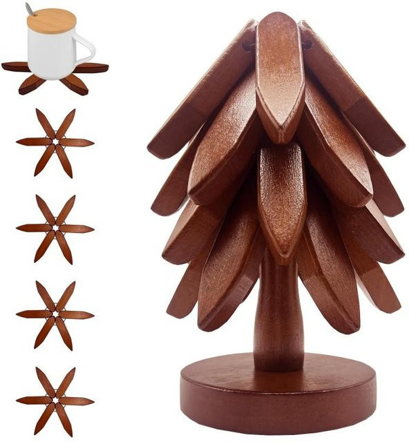 Meiteai-Home Tischset aus Holz im japanischen Stil mit Baumdesign und Ständer, braun - Bild 1