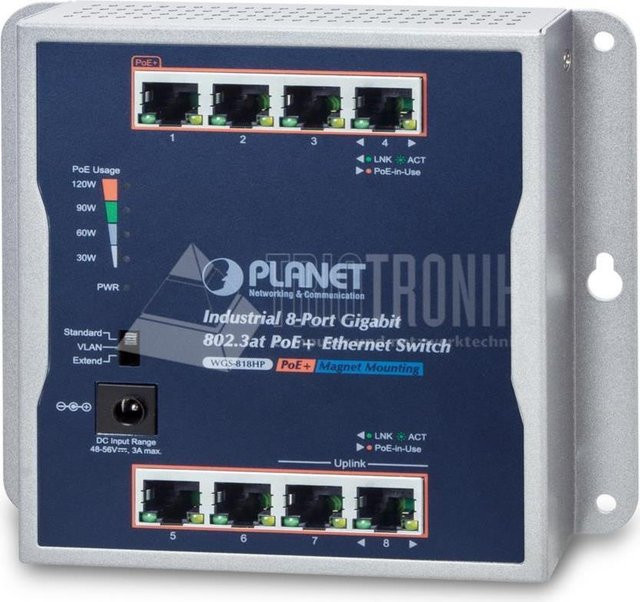 PLANET IP30 Industrial 8-Port Gigabit Ethernet Switch WGS-818HP in Silber/Grau - Bild 1