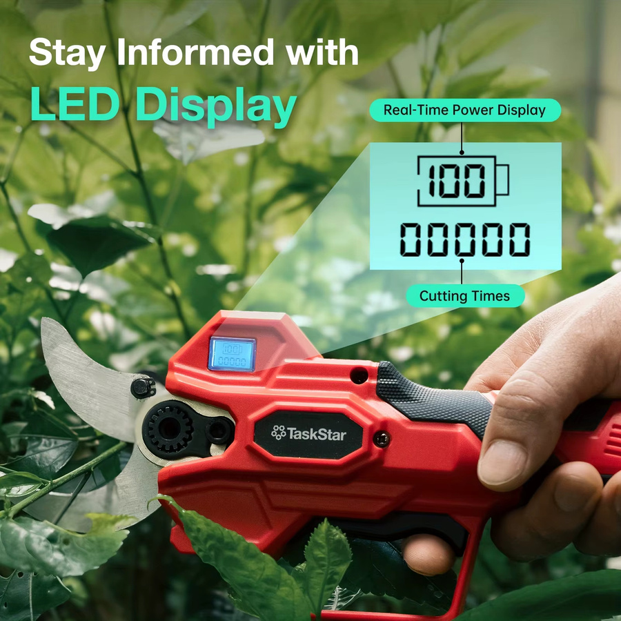 TaskStar Kabellose Elektrische Gartenschere mit 40mm Schneide, 3-Gang Einstellbar, Rot, inklusive 2 Akkus à 4,0Ah - Bild 3