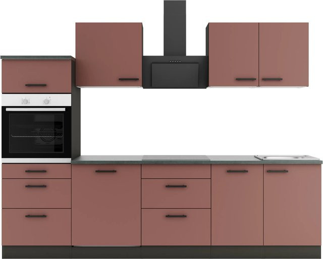 OPTIFIT Nizza407 Küchenzeile in Rostrot mit modernem Design und melaminbeschichteter Qualitätsspanplatte, Breite: 270 cm - Bild 1