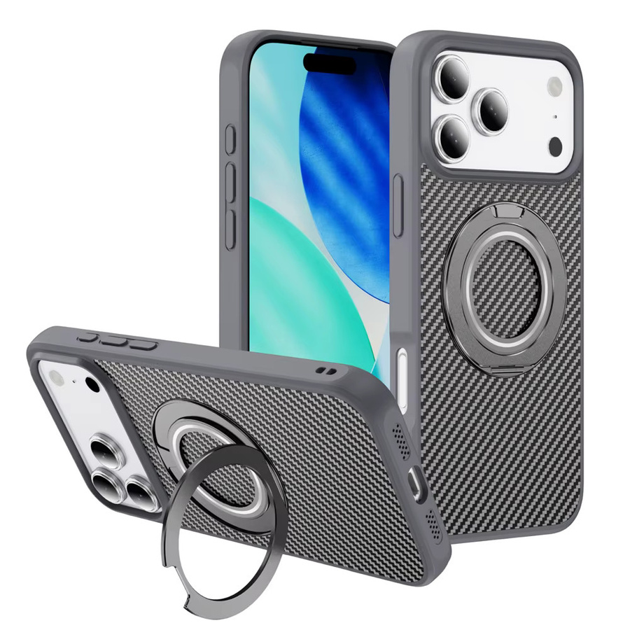 Magnetische Handyhülle mit 360 Grad rotierender Halterung für Apple iPhone 17 Air 16 15 14 13 12 Pro Max in Black mit Kohlefaser-Schutz - Bild 6