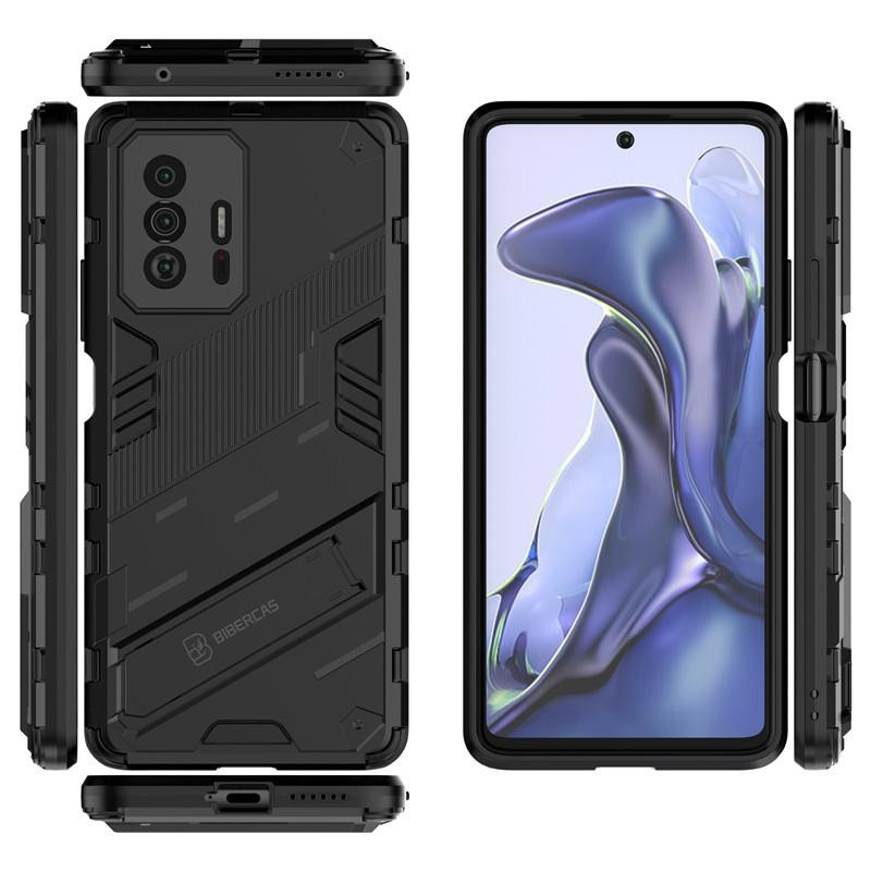 Xiaomi 11T Pro Handyhülle Magnetische Rüstung Stoßfeste Schutzhülle mit Standfunktion in Schwarz - Bild 2