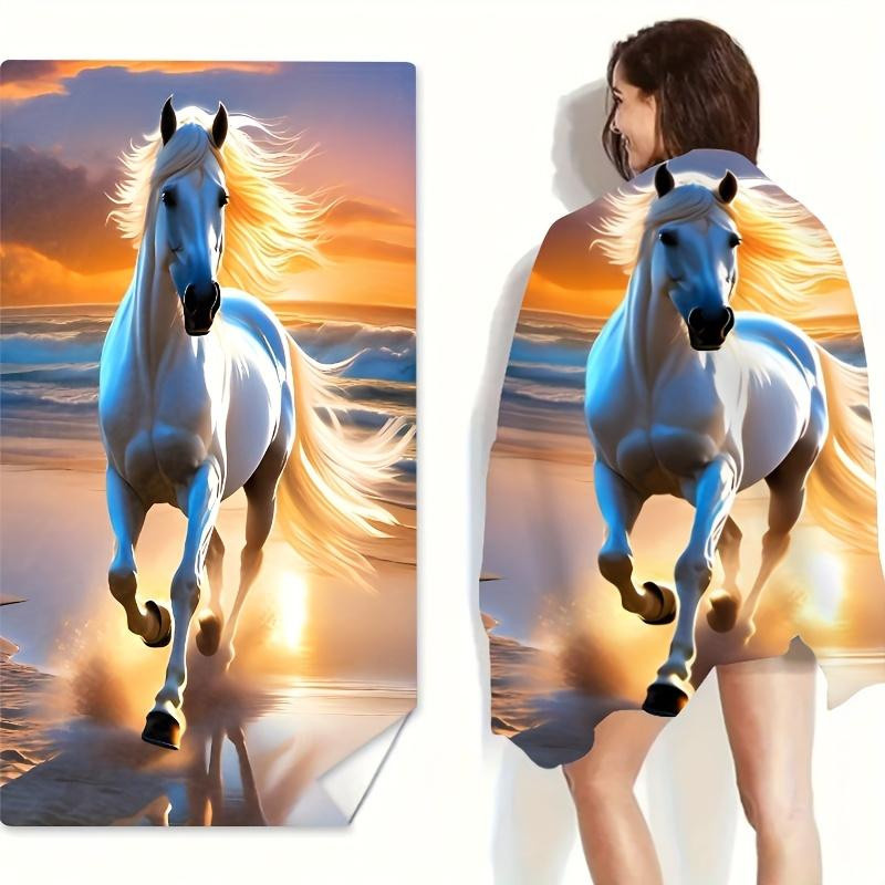 Strandtuch JMG Household Supplies mit weißem Pferd Kunst-Motiv, schnelltrocknend und weich, B/H: 50 x 100 cm - Bild 2