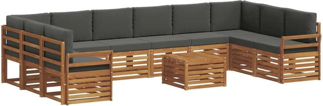 vidaXL Sofagarnitur 11-teilig aus Massivholz Akazie in Natur und Anthrazit mit Polsterung und Kissen - Bild 1