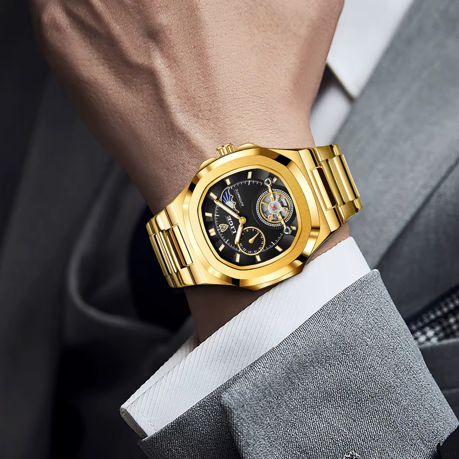 LIGE Armbanduhr Automatik, Edelstahl, Schwarz, Herren - Bild 5