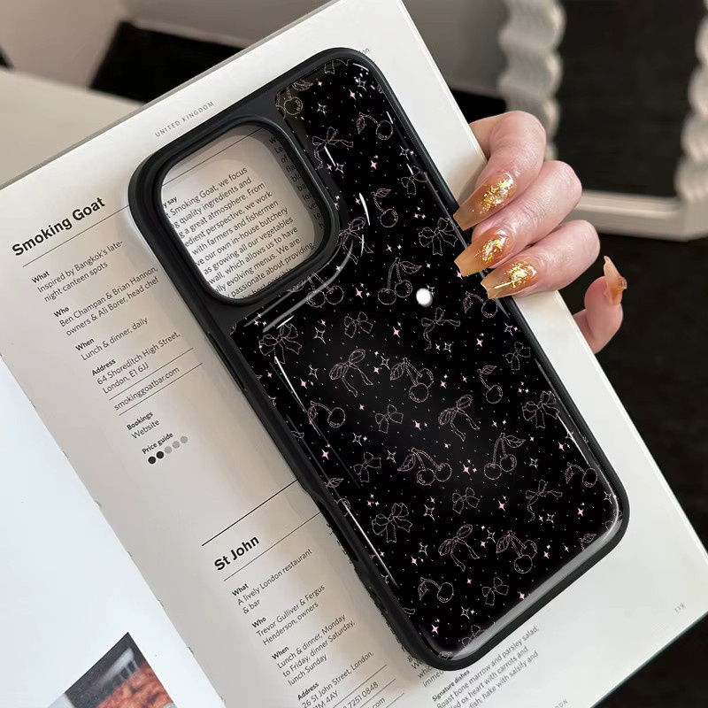 AIR PLUS iPhone Schutzhülle im koreanischen Stil mit Bogen und Kirschen, Farbe: Schwarz, passend für iPhone 11 bis iPhone 17 Pro Max - Bild 4