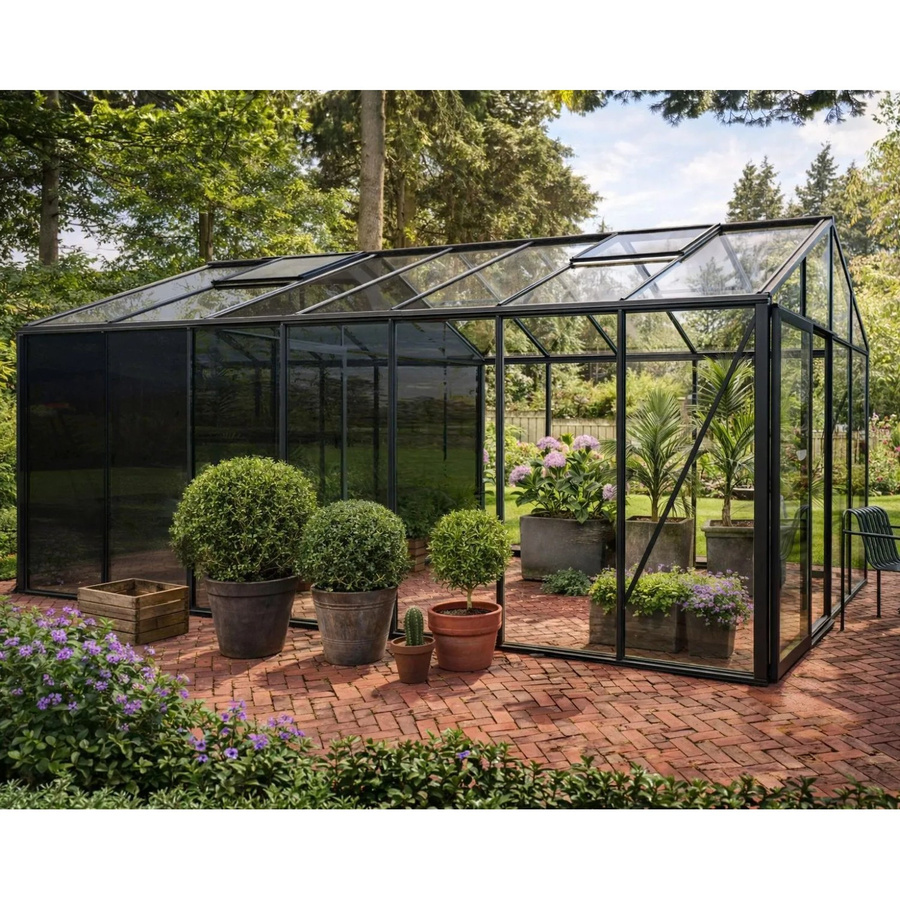 Bloomcabin Gewächshaus Klassik in Schwarz mit integriertem Stauraum, Dachfenstern und Belüftungssystem aus Aluminium und Sicherheitsglas - Bild 2