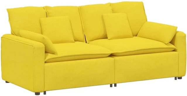 vidaXL Modulares Sofa Hellgelb mit Kissen und Armlehnen, Polstersofa mit Stoffbezug und Schaumstofffüllung, B/T/H: 224 x 105 x 64 cm - Bild 1