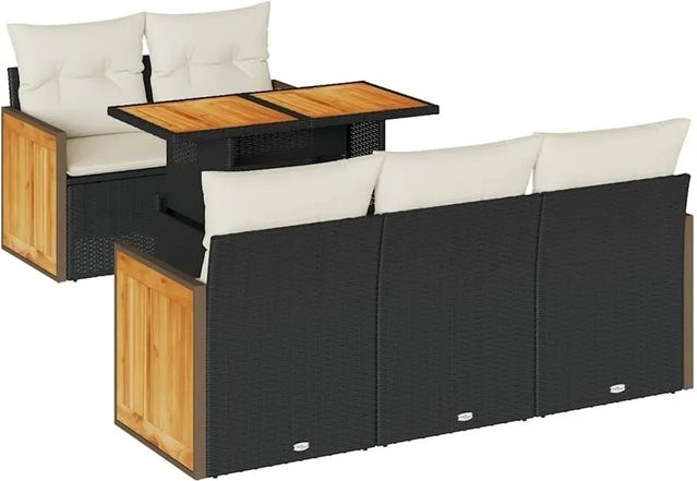 vidaXL 6-teilige Garten-Sofagarnitur aus Polyrattan in Schwarz mit Kissen und Stauraum - Bild 1