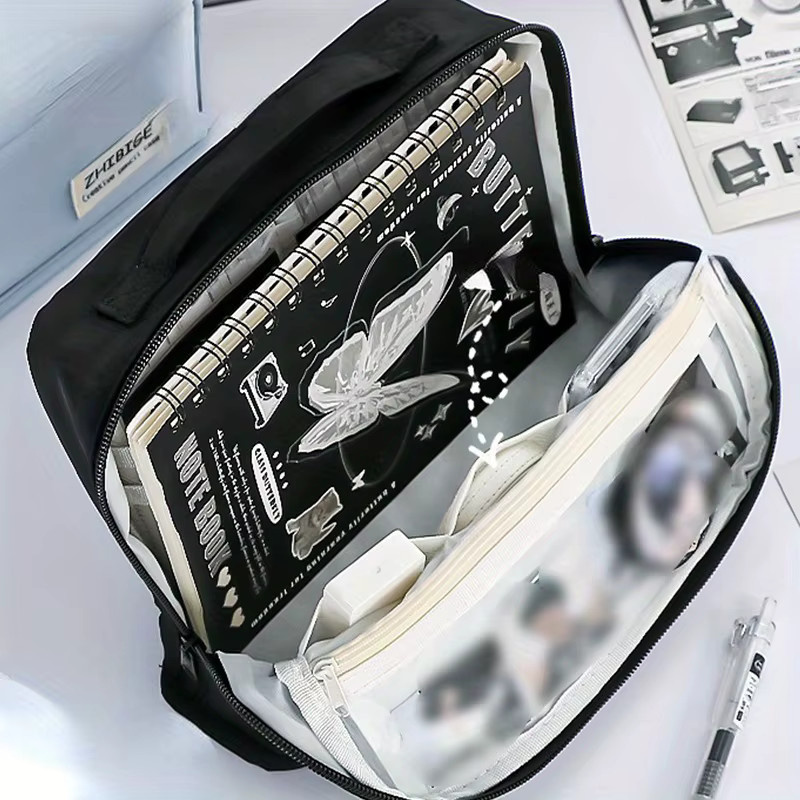 Große Schreibwaren Tasche mit 11 Fächern als tragbares Etui für Stifte und Kosmetik in Weiß - Bild 5