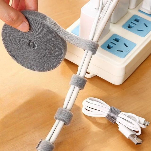 Magic Tape Kabelbinder Organizer aus Nylon in Grau, 5 m Rolle, wiederverwendbar für deine Datenkabel - Bild 1